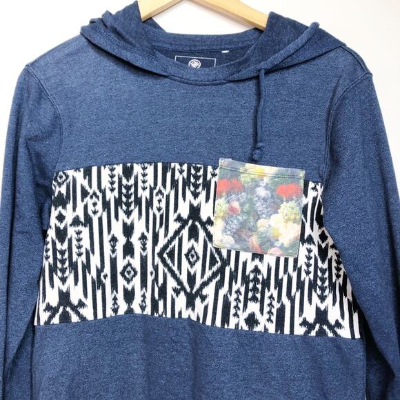 On The Byas Aztec Floral Mixed Print Blue Hoodie Size Small - Picture 3 of 6